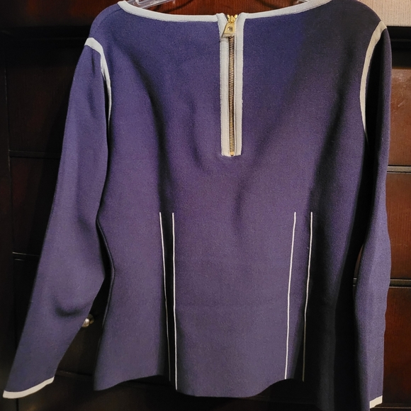 Sail to Sable Dark Blue Grey Accents Shaped Long-sleeve Top Ponte Knit L - Picture 4 of 10